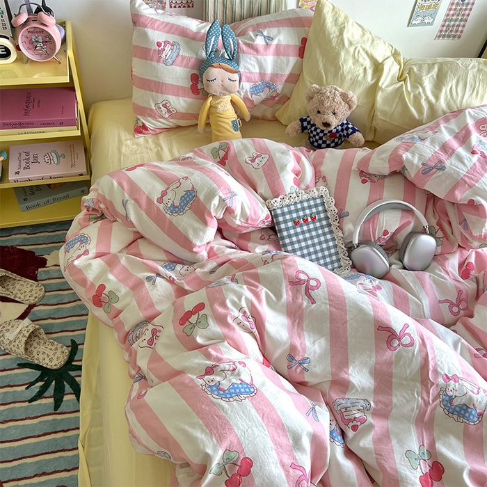 91家纺网 家纺一手货源 找家纺 原素 2024学生季专属A类水洗棉印花四件套 兔兔下午茶