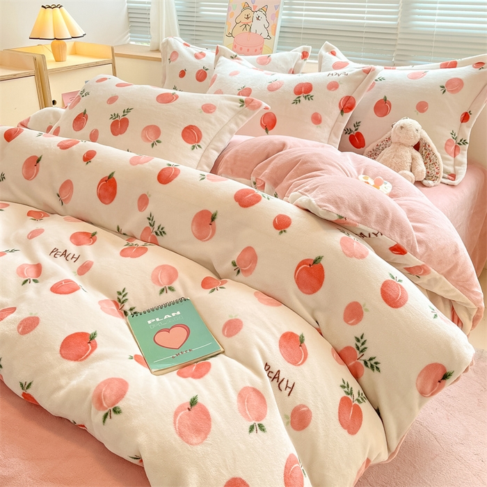 91家纺网 家纺一手货源 找家纺 2024新款A类AB版加厚保暖双面牛奶绒印花四件套--小清新系列 水果