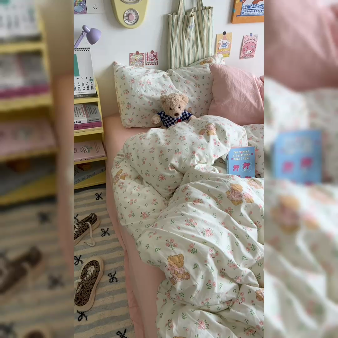 91家纺网 家纺一手货源 找家纺 原素 2024学生季专属A类水洗棉印花四件套 蜜糖莉娜