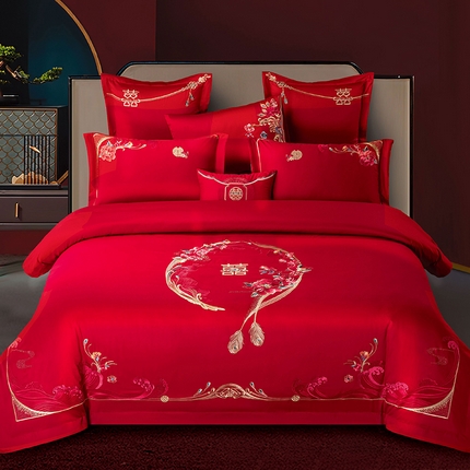 91家纺网 家纺一手货源 找家纺 （总）2025新款长绒棉长绒棉贡缎提花款新中式古典韵味精美刺绣婚庆四件套多件套