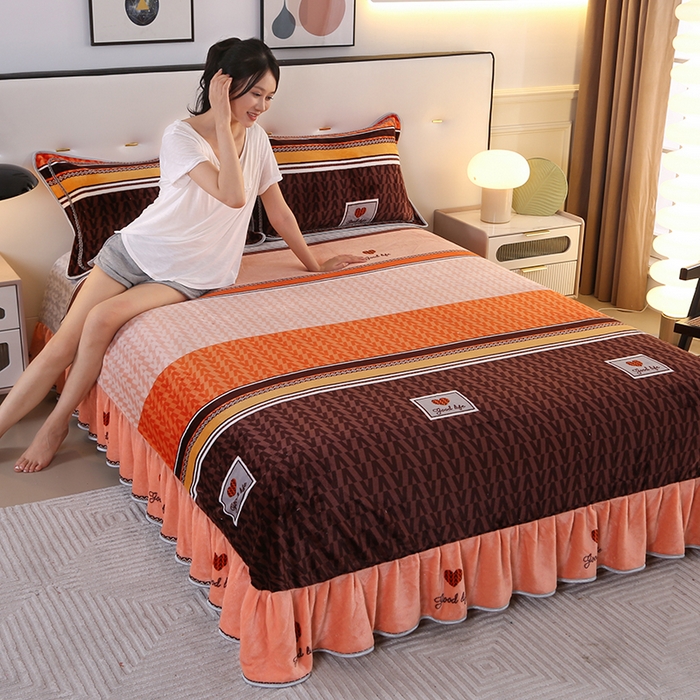 91家纺网 家纺一手货源 找家纺 代芙家纺 7斤重牛奶绒金貂四件套抗静电法莱绒珊瑚绒床裙 简约