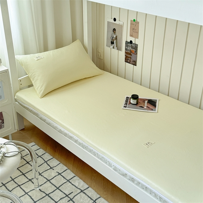 91家纺网 家纺一手货源 找家纺 眠博士 2024新款A类学生床纯色40支13372全棉床笠床垫保护套 床垫套-浅黄