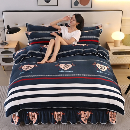 91家纺网 家纺一手货源 找家纺 代芙家纺 7斤重牛奶绒金貂四件套抗静电法莱绒珊瑚绒床裙 爱心箭