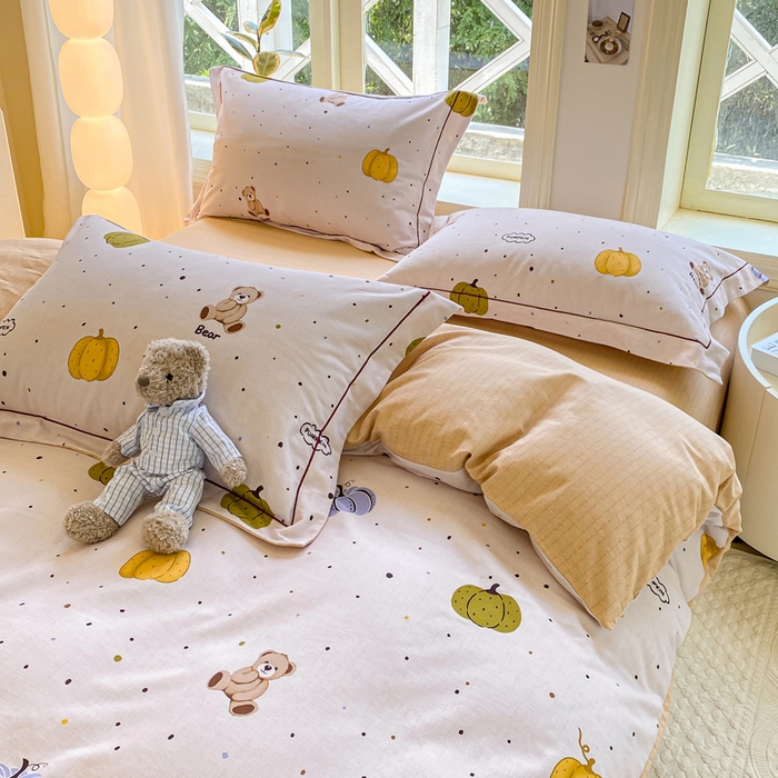 91家纺网 家纺一手货源 找家纺 宜家坊 2024全棉ins风小清新加厚磨毛【提供质检报告】 南瓜熊