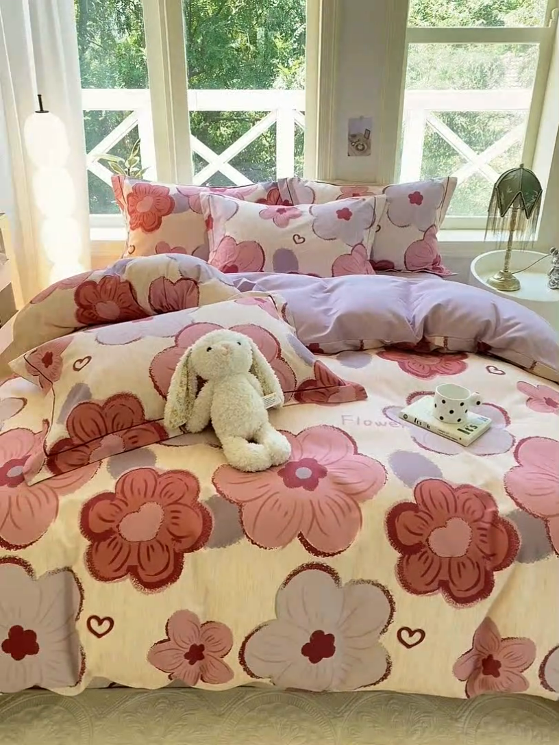 91家纺网 家纺一手货源 找家纺 宜家坊 2024全棉ins风小清新加厚磨毛【提供质检报告】 繁花-红