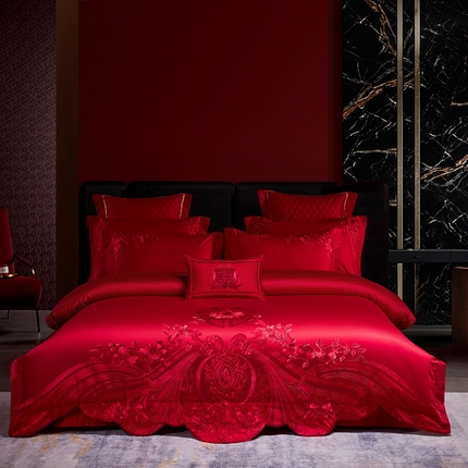 91家纺网 家纺一手货源 找家纺 （总）2025新款长绒棉长绒棉贡缎提花款新中式古典韵味精美刺绣婚庆四件套多件套