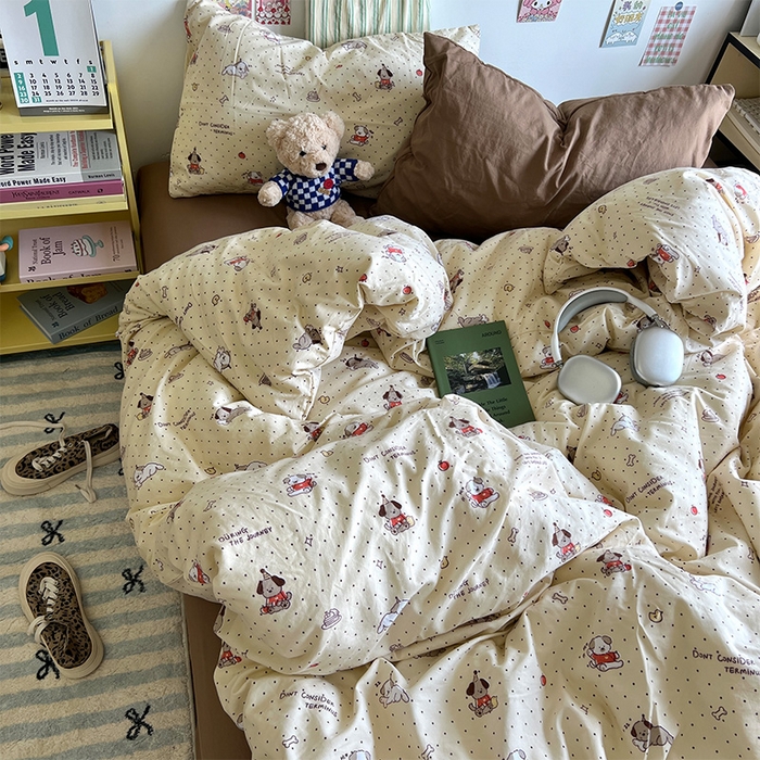 91家纺网 家纺一手货源 找家纺 原素 2024学生季专属A类水洗棉印花四件套 魔法师小狗