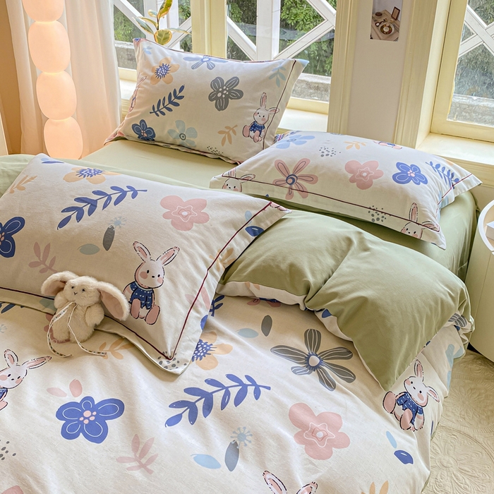 91家纺网 家纺一手货源 找家纺 宜家坊 2024全棉ins风小清新加厚磨毛【提供质检报告】 花中兔