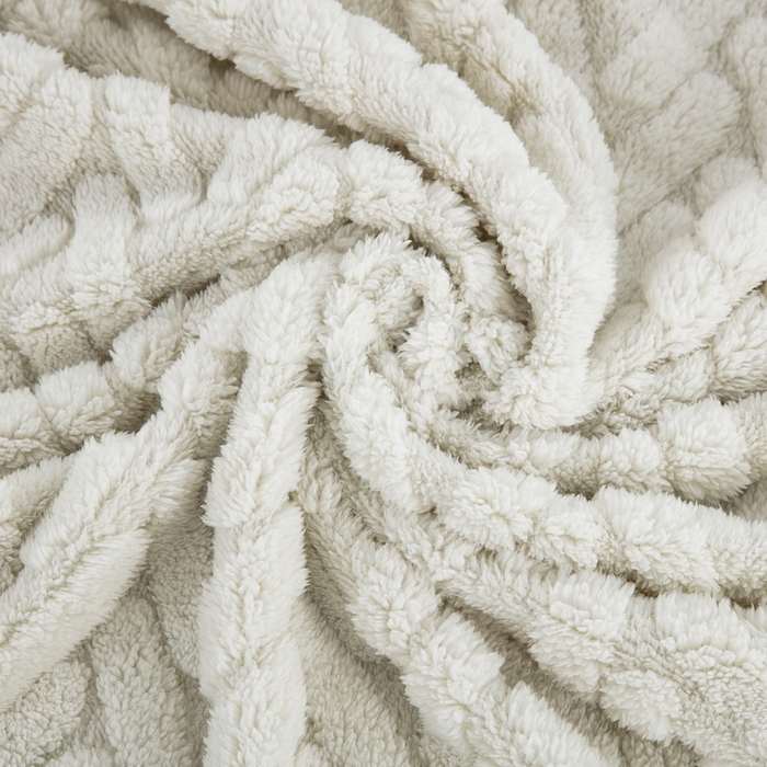 91家纺网 家纺一手货源 找家纺 一左一右 2024秋冬新款高克重单层双面提花塔芙绒毛毯舒棉绒毯多功能毯子外贸跨境电商 米白