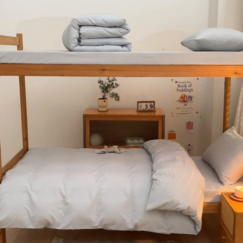 91家纺网 家纺一手货源 找家纺 韩约家纺 2024新款全棉水洗棉三四件套 米条-雾蓝