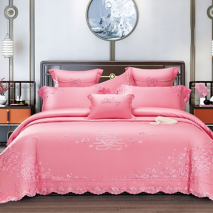 91家纺网 家纺一手货源 找家纺 （总）2025新款长绒棉长绒棉贡缎提花款新中式古典韵味精美刺绣婚庆四件套多件套