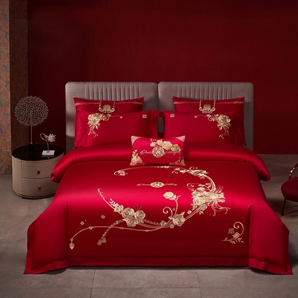 91家纺网 家纺一手货源 找家纺 （总）2025新款40s全棉长绒棉新中式刺绣婚庆四件套多件套