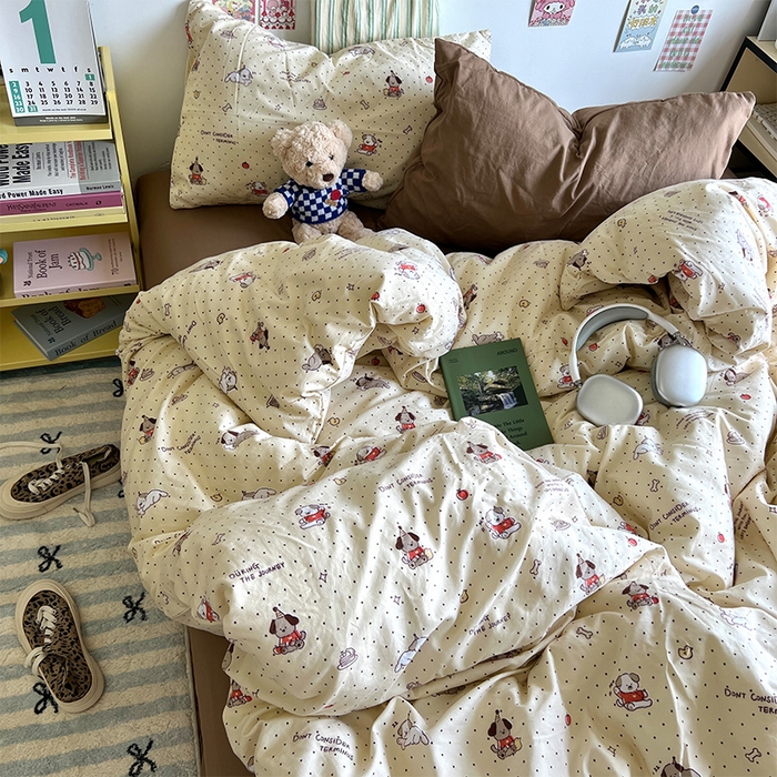 91家纺网 家纺一手货源 找家纺 原素 2024学生季专属A类水洗棉印花四件套 魔法师小狗