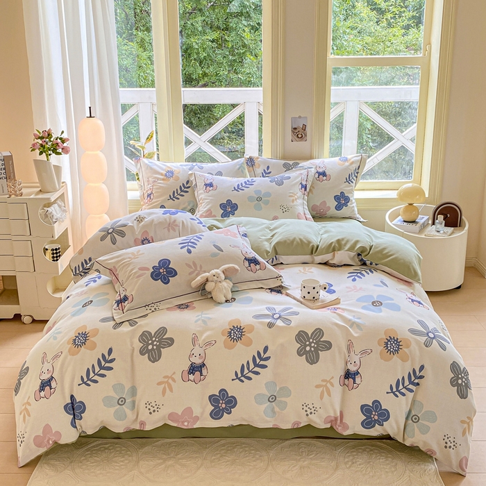 91家纺网 家纺一手货源 找家纺 宜家坊 2024全棉ins风小清新加厚磨毛【提供质检报告】 花中兔