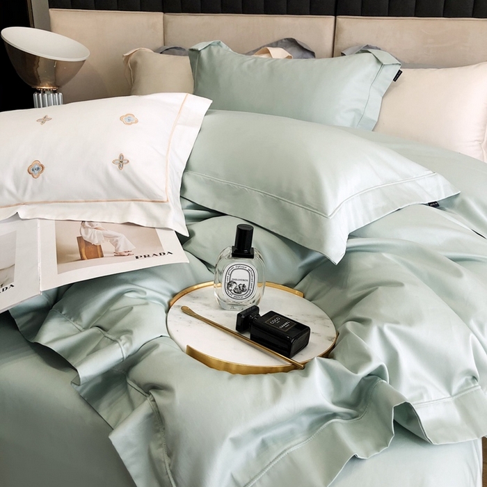 91家纺网 家纺一手货源 找家纺 卡姿家纺 2024新款全棉简爱系列埋线工艺四件套 简爱-蒂芙绿