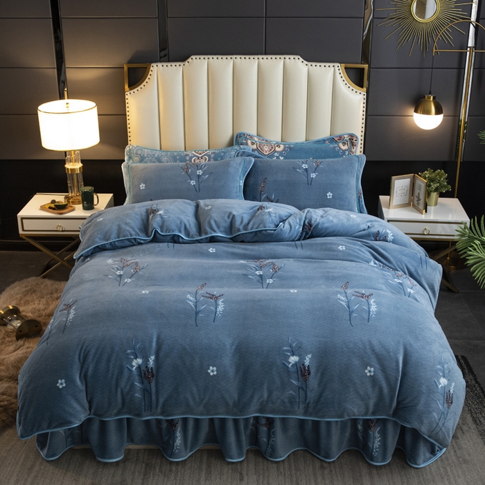 91家纺网 家纺一手货源 找家纺 代芙家纺 7斤重牛奶绒金貂四件套抗静电法莱绒珊瑚绒床裙 浮生若梦