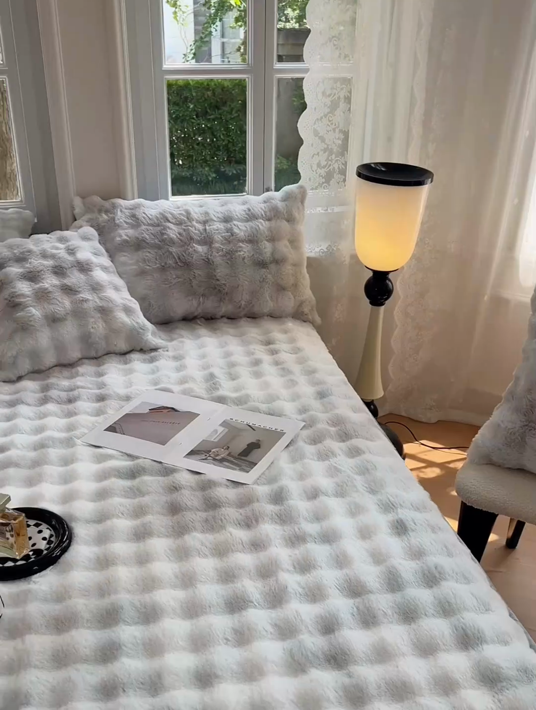 91家纺网 家纺一手货源 找家纺 梦舒羽 2025新款兔毛绒床笠水晶绒床垫保护套牛奶绒床垫套 梦幻浅灰