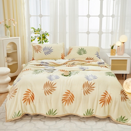 91家纺网 家纺一手货源 找家纺 坦客毯业 2025新款印花雪貂绒毛毯沙发盖毯午睡毯子一叶知秋