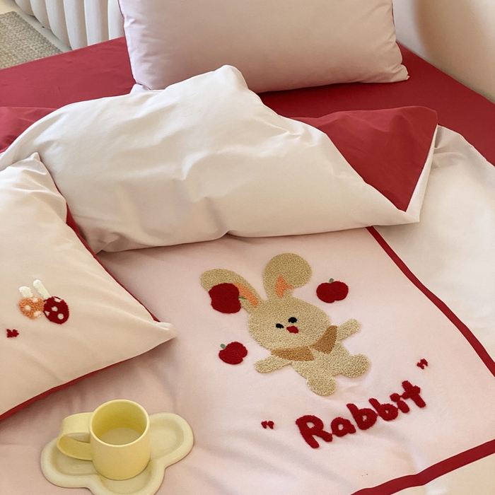 91家纺网 家纺一手货源 找家纺 宜家坊 2024全棉磨毛大版印加绣四件套【提供买家秀】 杂耍兔