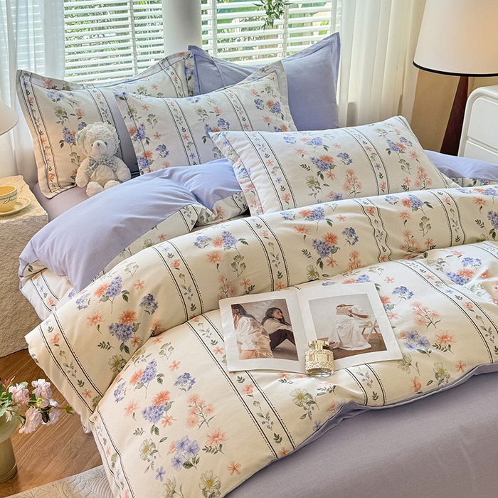 91家纺网 家纺一手货源 找家纺 巧玲珑2025新款AB版铂金生态四件套AB花蜜悠然-兰