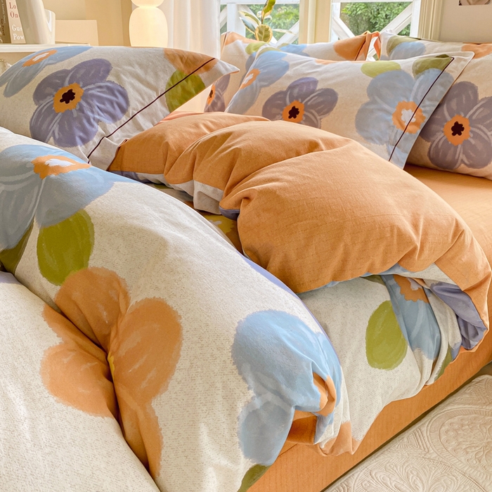 91家纺网 家纺一手货源 找家纺 宜家坊 2024全棉ins风小清新加厚磨毛【提供质检报告】 晚韵-桔