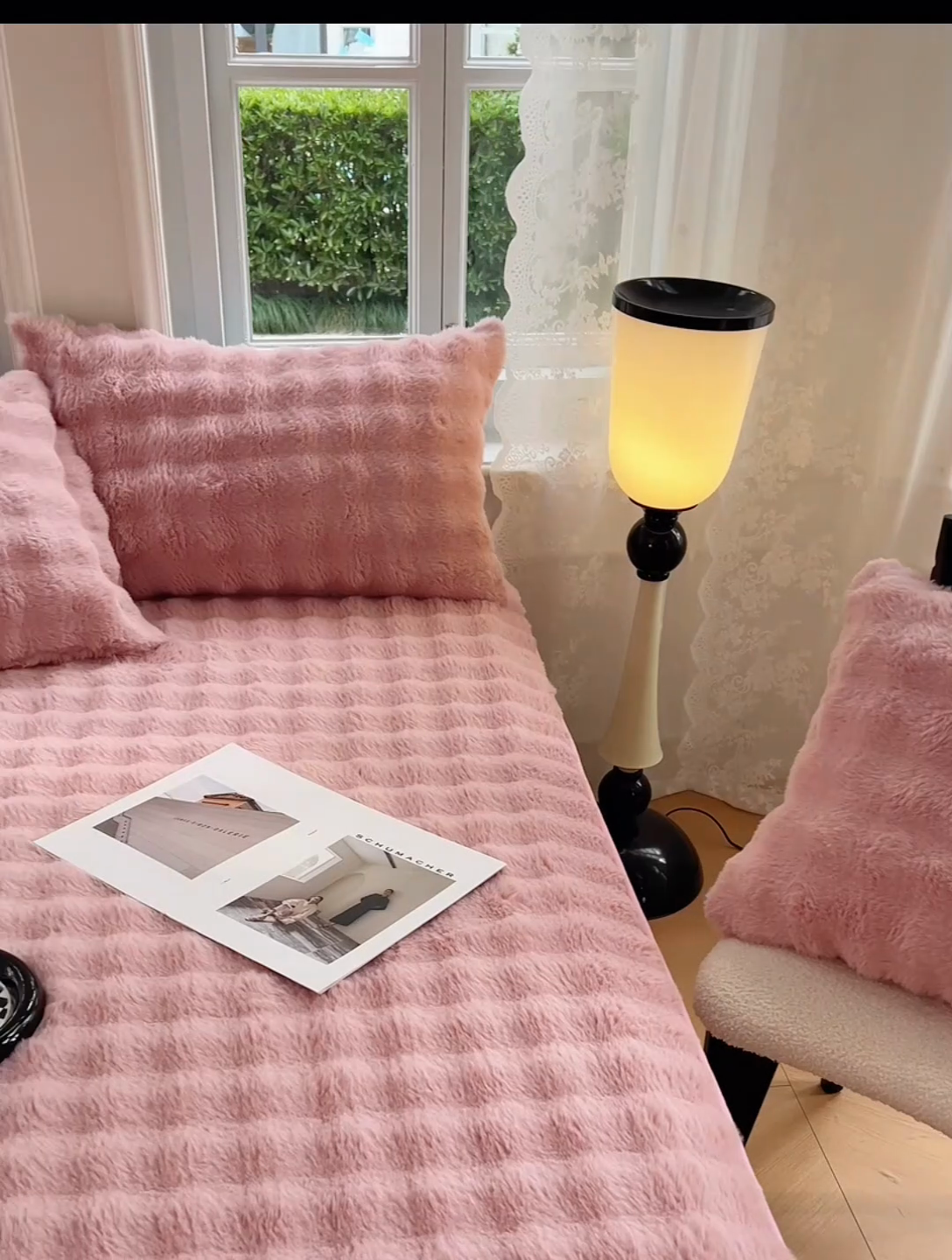 91家纺网 家纺一手货源 找家纺 梦舒羽 2025新款兔毛绒床笠水晶绒床垫保护套牛奶绒床垫套 云梦粉