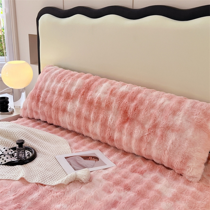 91家纺网 家纺一手货源 找家纺 梦舒羽 2025新款兔毛绒双人枕套牛奶绒加长枕芯套雪花绒枕头套 梦幻樱粉