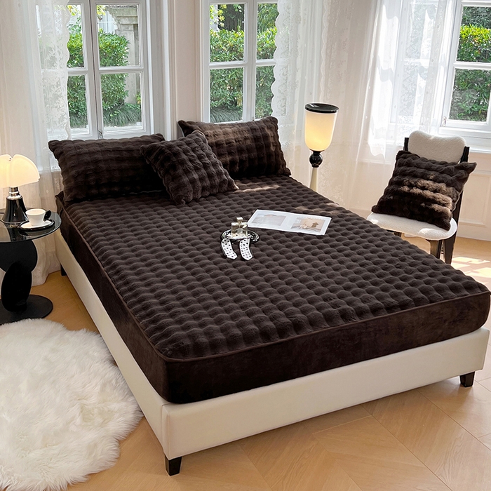 91家纺网 家纺一手货源 找家纺 梦舒羽 2025新款兔毛绒床笠水晶绒床垫保护套牛奶绒床垫套 咖啡色