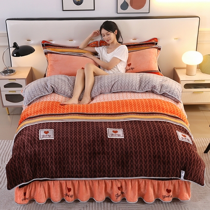 代芙家纺 7斤重牛奶绒金貂四件套抗静电法莱绒珊瑚绒床裙 简约