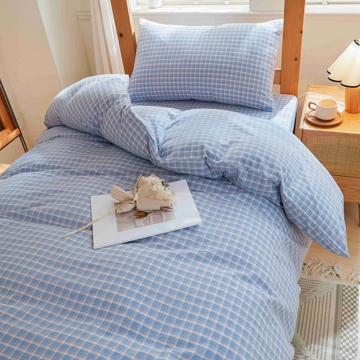 91家纺网 家纺一手货源 找家纺 韩约家纺 2024新款全棉水洗棉三四件套 维多利-蓝