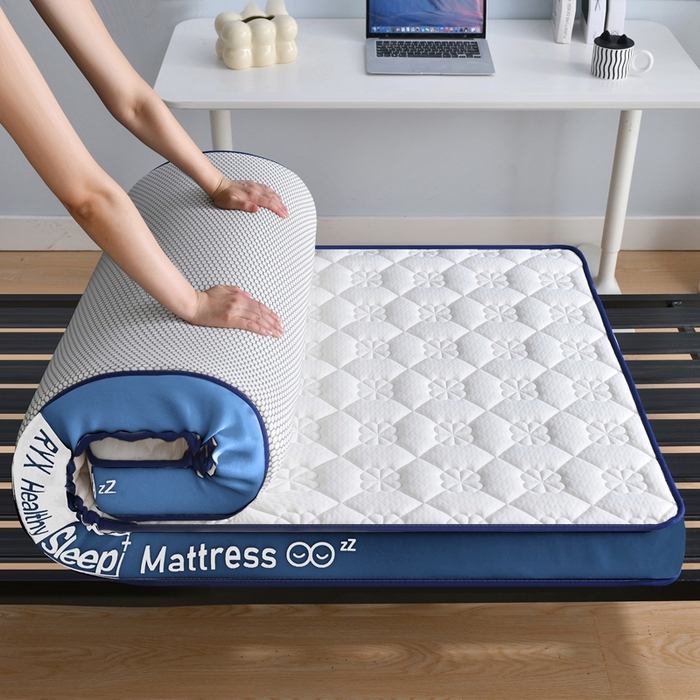 91家纺网 家纺一手货源 找家纺 顺发床垫 2025新款A类针织乳胶记忆海绵床垫-学生图 花瓣白（蓝）-9cm