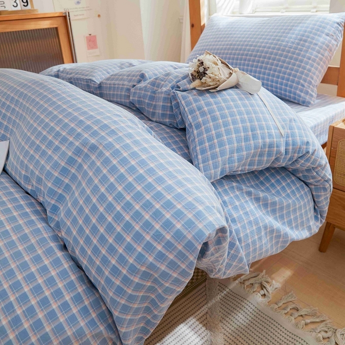 91家纺网 家纺一手货源 找家纺 韩约家纺 2024新款全棉水洗棉三四件套 维多利-蓝