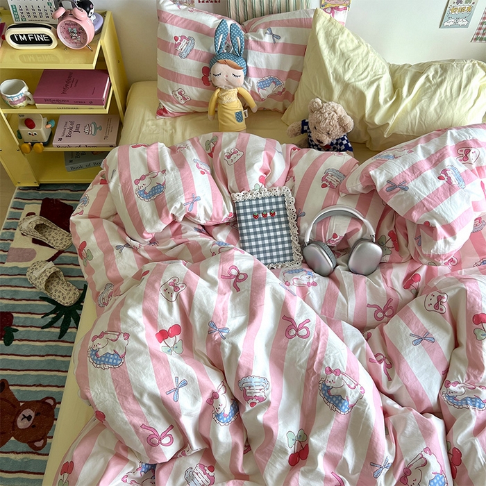 91家纺网 家纺一手货源 找家纺 原素 2024学生季专属A类水洗棉印花四件套 兔兔下午茶