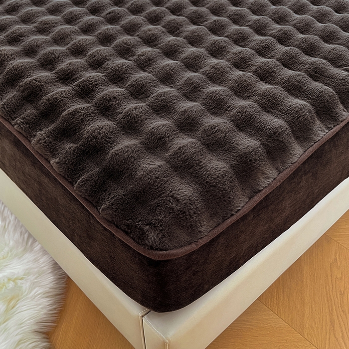 91家纺网 家纺一手货源 找家纺 梦舒羽 2025新款兔毛绒床笠水晶绒床垫保护套牛奶绒床垫套 咖啡色