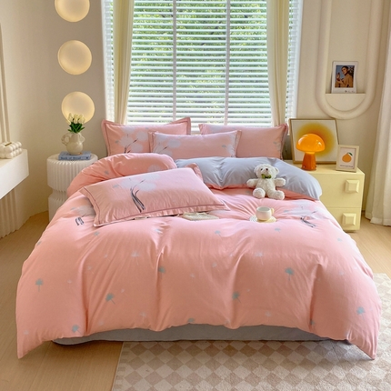 91家纺网 家纺一手货源 找家纺 星期三家纺 2024年8月新款铂金全棉13372四件套（加老板微信有会员价） 致青春-粉