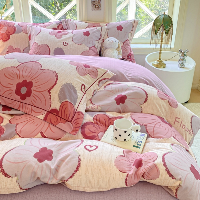 91家纺网 家纺一手货源 找家纺 宜家坊 2024全棉ins风小清新加厚磨毛【提供质检报告】 繁花-红