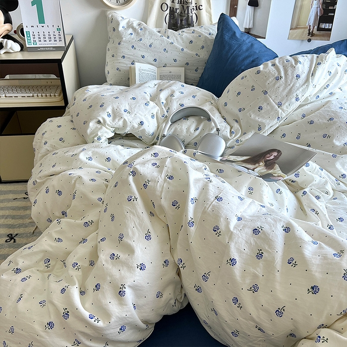 91家纺网 家纺一手货源 找家纺 原素 2024学生季专属A类水洗棉印花四件套 小小苍兰