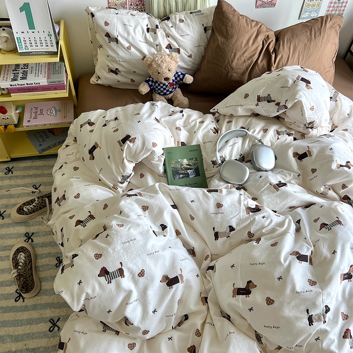 91家纺网 家纺一手货源 找家纺 原素 2024学生季专属A类水洗棉印花四件套 小狗总动员