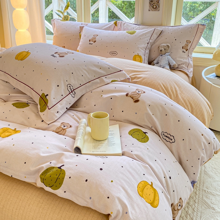 91家纺网 家纺一手货源 找家纺 宜家坊 2024全棉ins风小清新加厚磨毛【提供质检报告】 南瓜熊