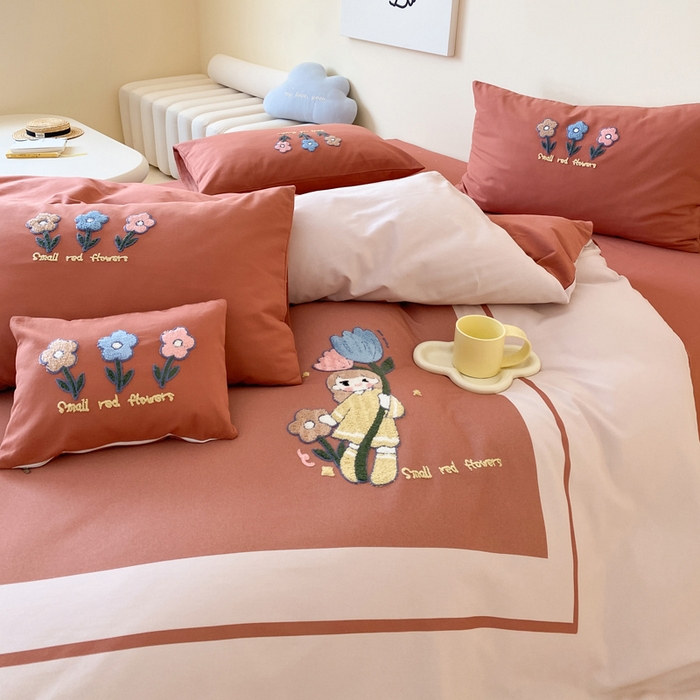 91家纺网 家纺一手货源 找家纺 宜家坊 2024全棉磨毛大版印加绣四件套【提供买家秀】 甜心朵朵