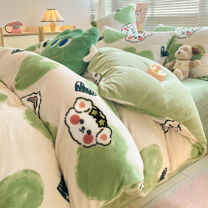 91家纺网 家纺一手货源 找家纺 （总）2024新款A类AB版加厚保暖双面牛奶绒印花四件套--小清新系列