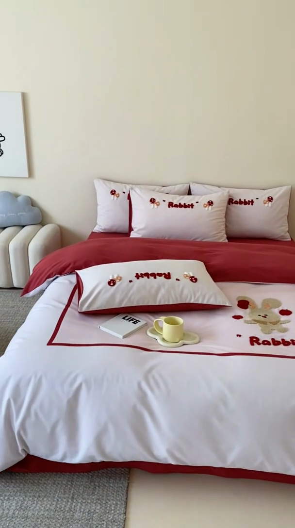 91家纺网 家纺一手货源 找家纺 宜家坊 2024全棉磨毛大版印加绣四件套【提供买家秀】 杂耍兔