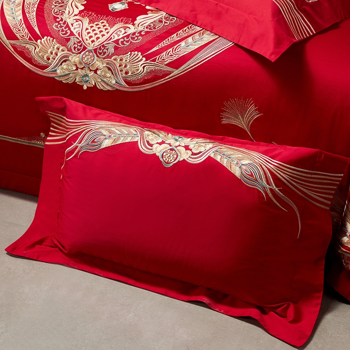 91家纺网 家纺一手货源 找家纺 2025新款长绒棉长绒棉贡缎提花款新中式古典韵味精美刺绣婚庆四件套多件套 喜满天下-
