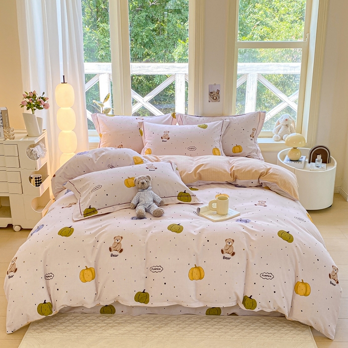 91家纺网 家纺一手货源 找家纺 宜家坊 2024全棉ins风小清新加厚磨毛【提供质检报告】 南瓜熊