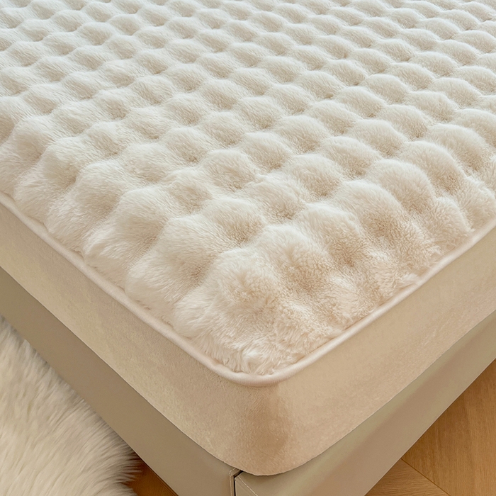 91家纺网 家纺一手货源 找家纺 梦舒羽 2025新款兔毛绒床笠水晶绒床垫保护套牛奶绒床垫套 晨曦白