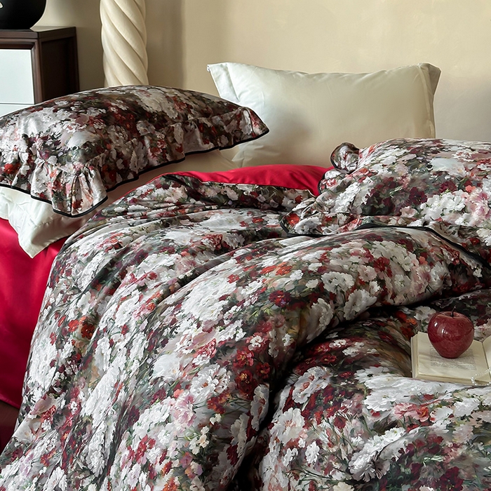 91家纺网 家纺一手货源 找家纺 （总）窝米 2024新款数码印花100支长绒棉花边款工艺四件套-莫奈