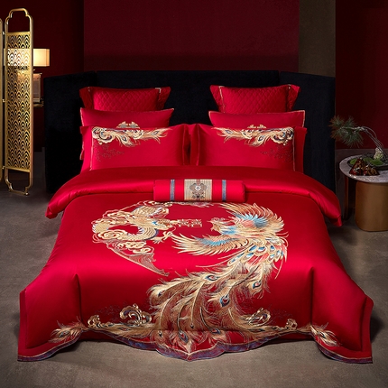 91家纺网 家纺一手货源 找家纺 （总）2025新款长绒棉长绒棉贡缎提花款新中式古典韵味精美刺绣婚庆四件套多件套