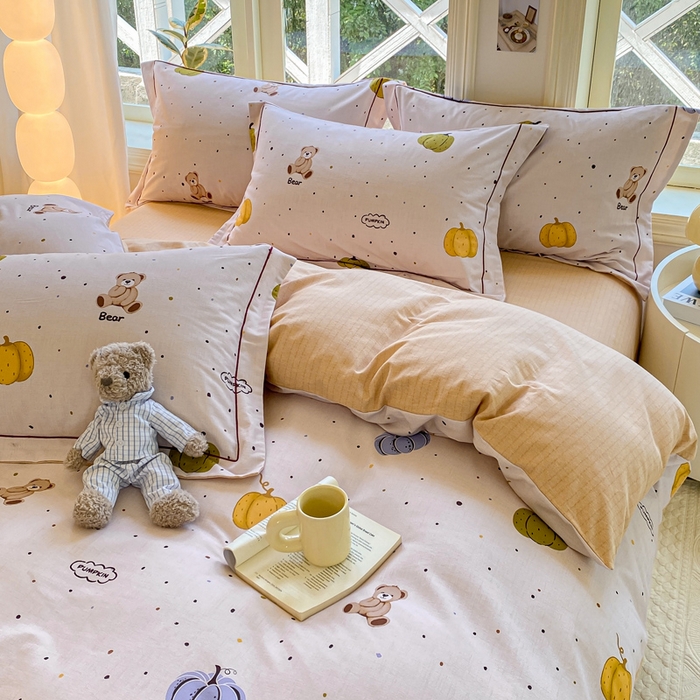 91家纺网 家纺一手货源 找家纺 宜家坊 2024全棉ins风小清新加厚磨毛【提供质检报告】 南瓜熊