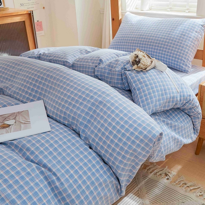 91家纺网 家纺一手货源 找家纺 韩约家纺 2024新款全棉水洗棉三四件套 维多利-蓝