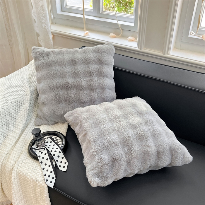 91家纺网 家纺一手货源 找家纺 梦舒羽 2025新款兔毛绒抱枕套牛奶绒枕芯套雪花绒枕头套单人宿舍 烟雨灰